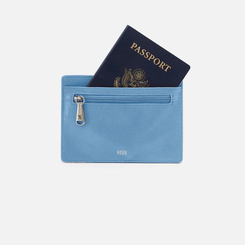 Hobo Fashion Euro Slide Card Case - Polished Leather | Faded Denim
