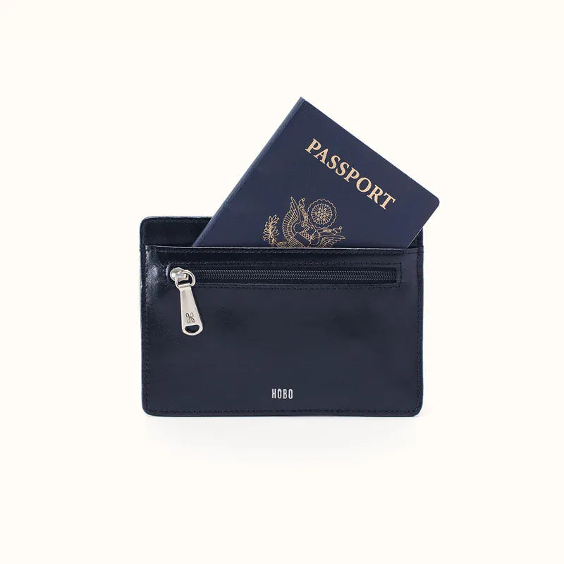 Hobo Fashion Euro Slide Card Case - Polished Leather | Ink Navy