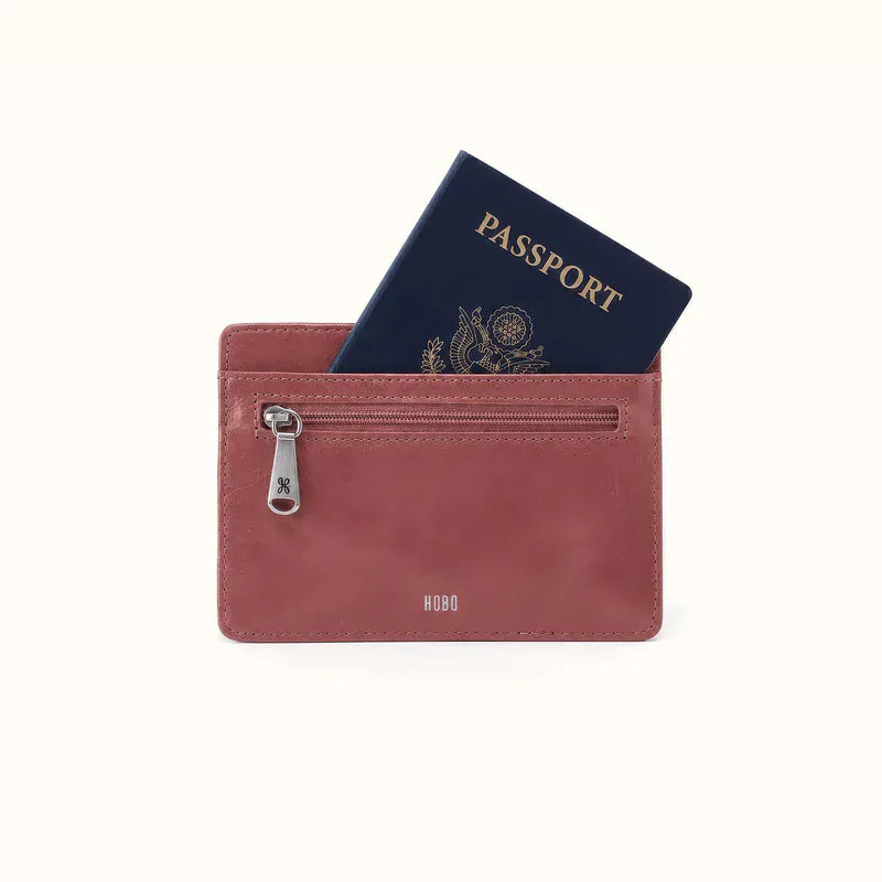 Hobo Fashion Euro Slide Card Case - Polished Leather | Rosewood