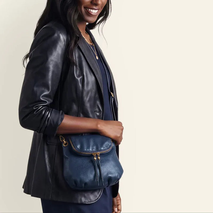 Hobo Fashion Fern Zip-Flap Crossbody - Pebbled Leather | Ink Navy