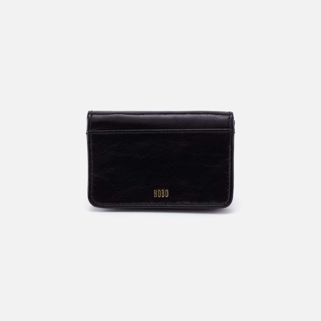 Hobo Fashion Jill Flap Card Case - Polished Leather | Black
