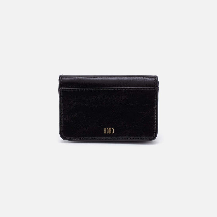 Hobo Fashion Jill Flap Card Case - Polished Leather | Black