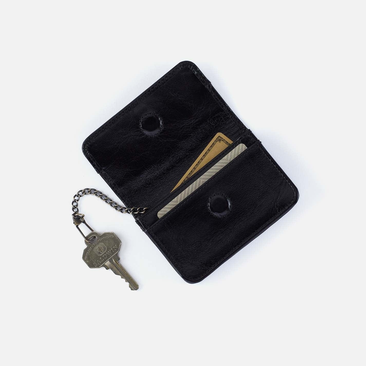 Hobo Fashion Jill Flap Card Case - Polished Leather | Black