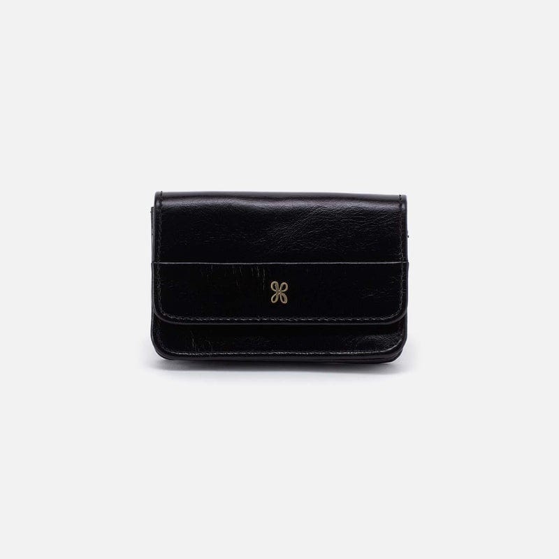 Hobo Fashion Jill Flap Card Case - Polished Leather | Black