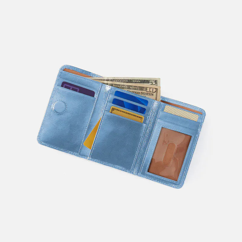 Hobo Fashion Jill Trifold Wallet - Polished Leather | Faded Denim