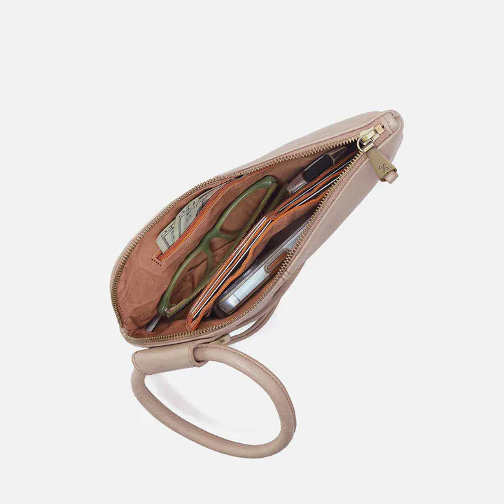 Hobo Fashion Sable Wristlet - Aniline Gloss Leather | Stone Gloss