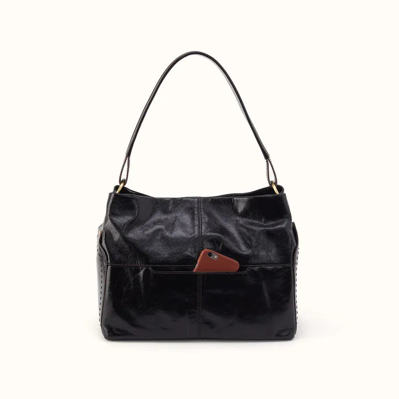 Hobo Fashion Seneca Shoulder Bag - Polished Leather | Black