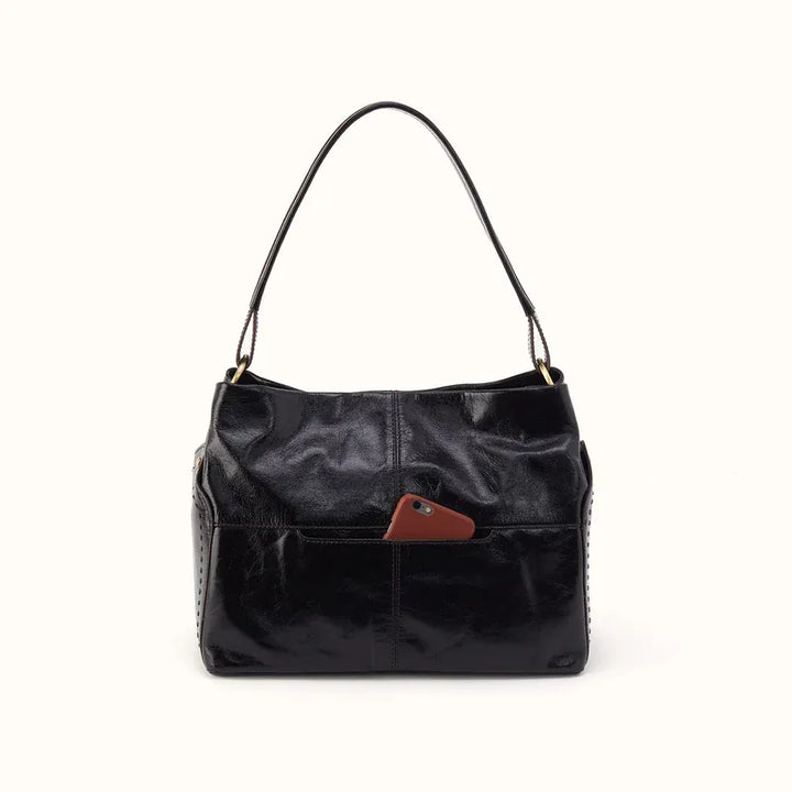 Hobo Fashion Seneca Shoulder Bag - Polished Leather | Black