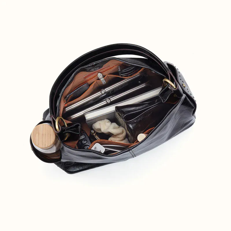 Hobo Fashion Seneca Shoulder Bag - Polished Leather | Black