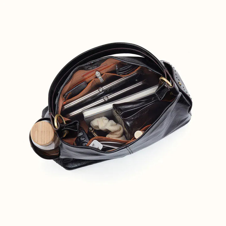 Hobo Fashion Seneca Shoulder Bag - Polished Leather | Black