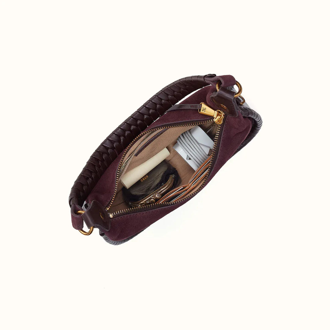 Hobo Fashion Small Mia Crescent Hobo Bag - Suede Leather | Dark Cherry