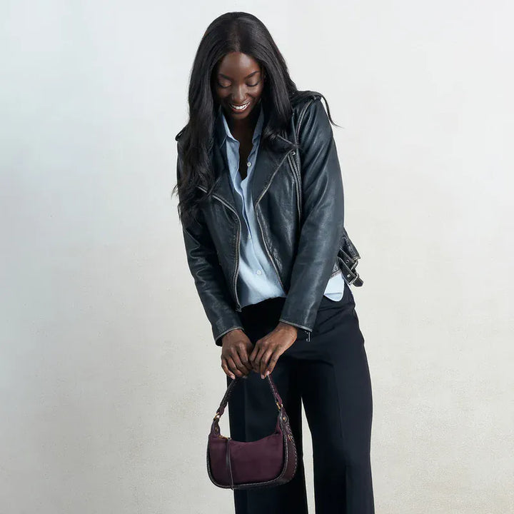 Hobo Fashion Small Mia Crescent Hobo Bag - Suede Leather | Dark Cherry