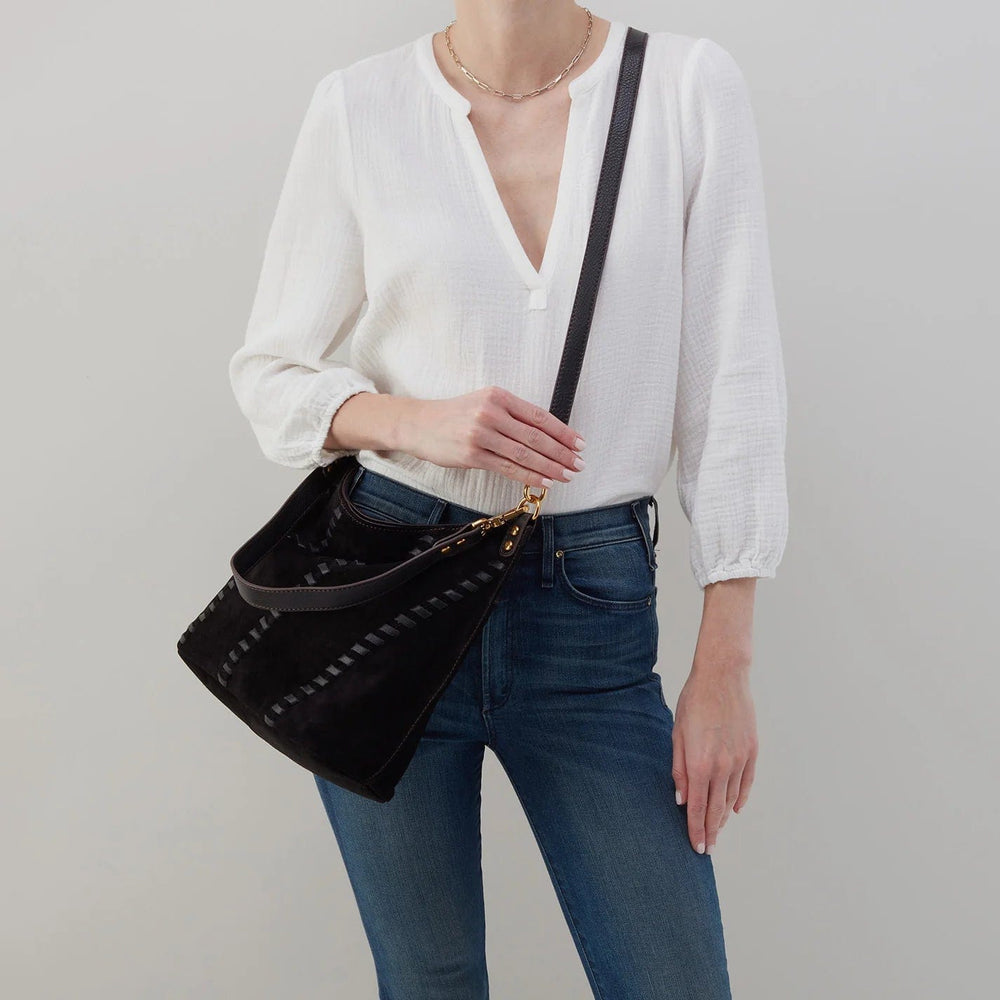 Hobo Purse Pier Shoulder Bag - Black Suede