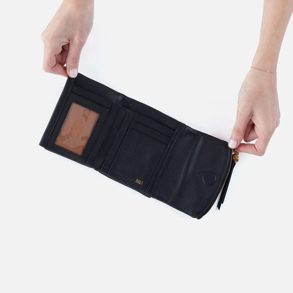 Hobo Wallet Fern Medium Trifold Wallet - Black