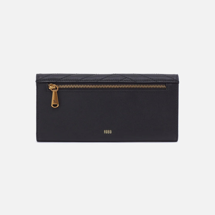 Hobo Wallet Jill Large Trifold Wallet- Quilted Silk Napa Black