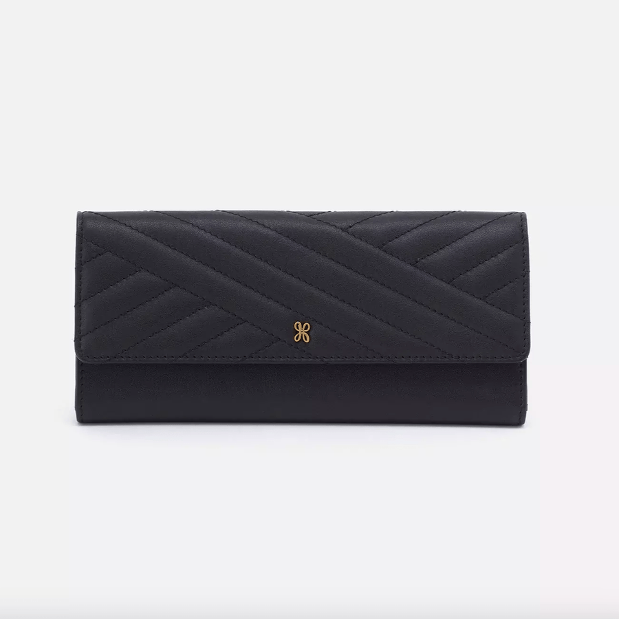 Hobo Wallet Jill Large Trifold Wallet- Quilted Silk Napa Black