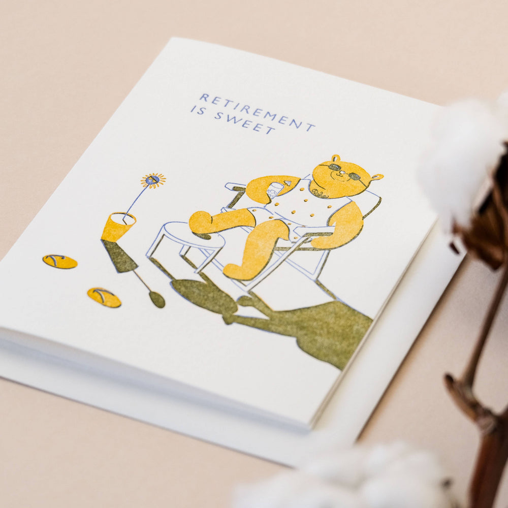 Homework Letterpress Studio Card Retirement Bear Card