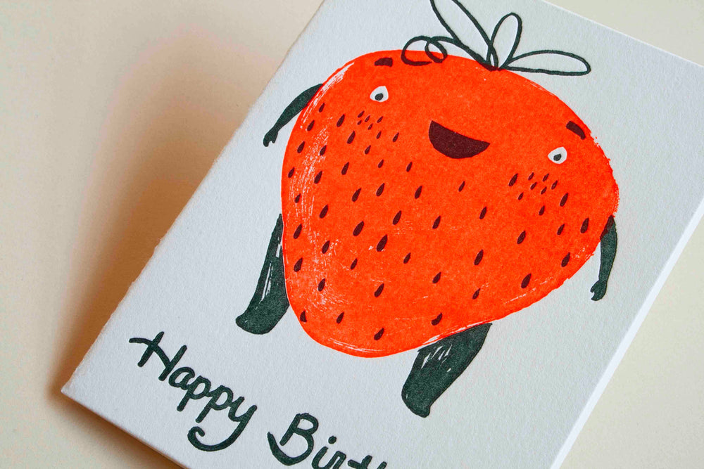 Homework Letterpress Studio Card Strawberry Birthday Card