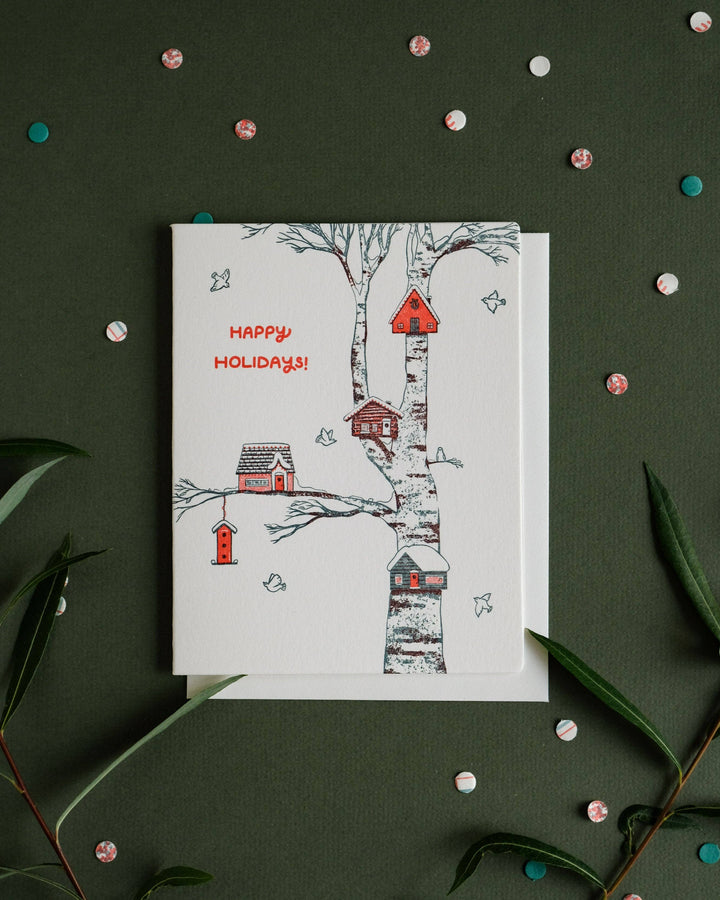 Homework Letterpress Studio Cards Birdhouse Holiday | Letterpress Card