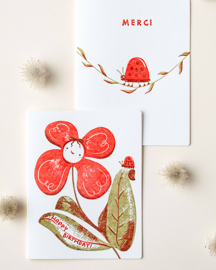 Homework Letterpress Studio Cards Birthday Flower Ladybug | Letterpress Card