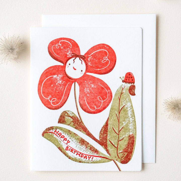 Homework Letterpress Studio Cards Birthday Flower Ladybug | Letterpress Card