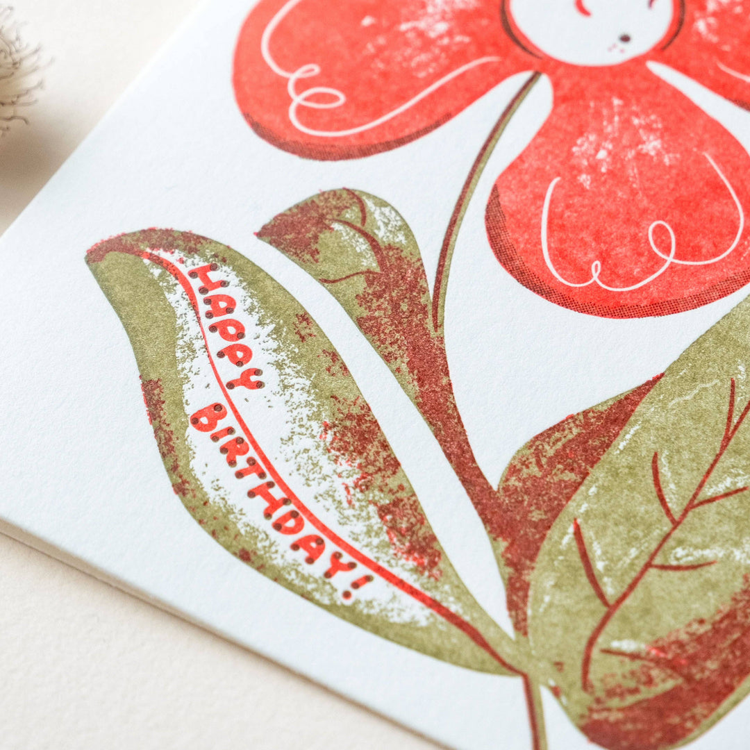 Homework Letterpress Studio Cards Birthday Flower Ladybug | Letterpress Card