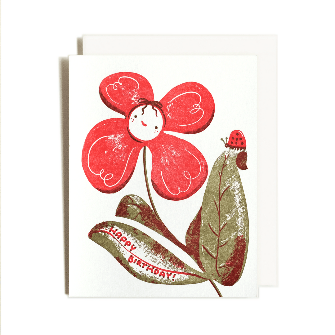 Homework Letterpress Studio Cards Birthday Flower Ladybug | Letterpress Card