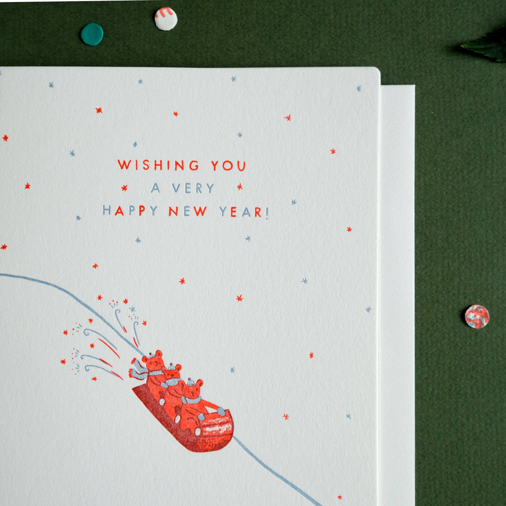Homework Letterpress Studio Cards New Year Sled | Holiday | Letterpress Card