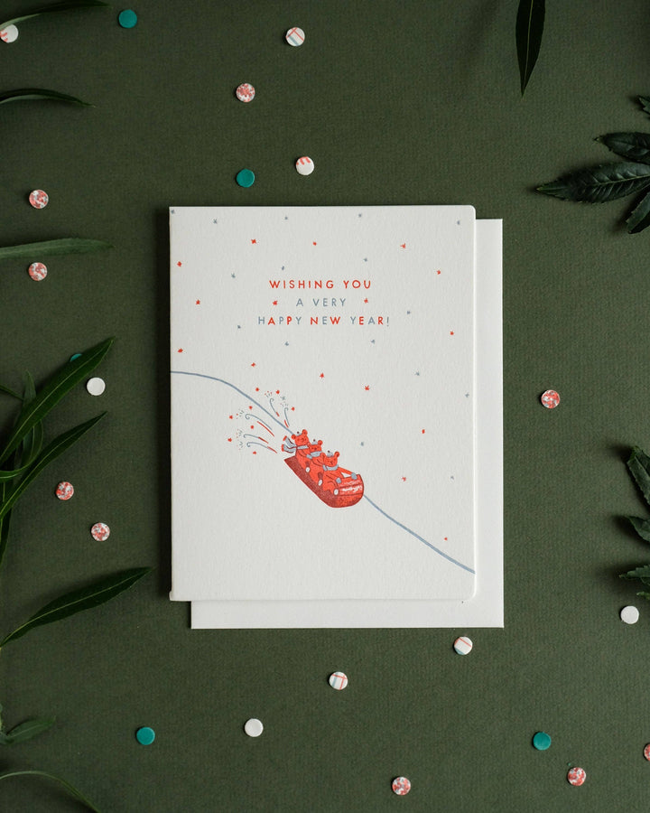 Homework Letterpress Studio Cards New Year Sled | Holiday | Letterpress Card