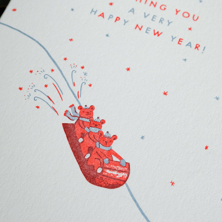 Homework Letterpress Studio Cards New Year Sled | Holiday | Letterpress Card