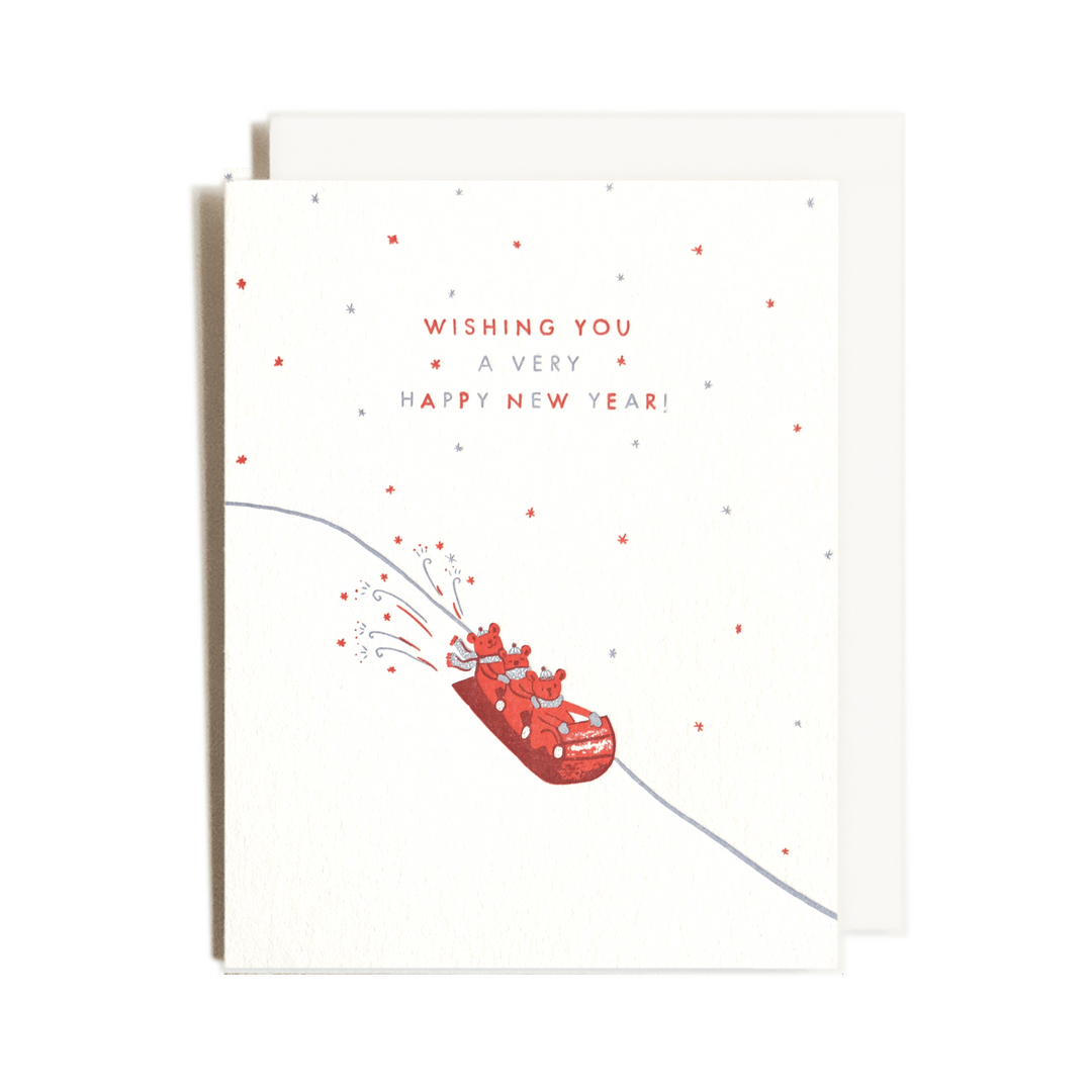 Homework Letterpress Studio Cards New Year Sled | Holiday | Letterpress Card