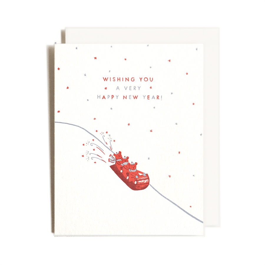 Homework Letterpress Studio Cards New Year Sled | Holiday | Letterpress Card