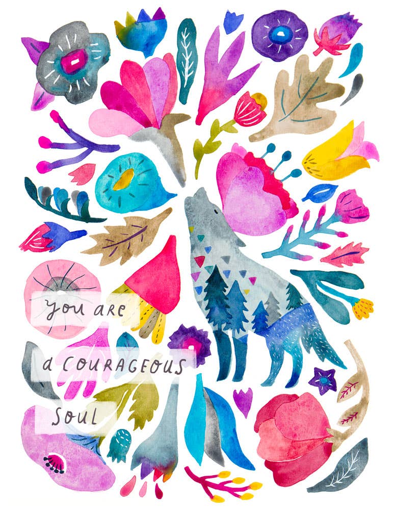 Honeyberry Studios Card Courageous Soul Coyote Encouragement Greeting Card