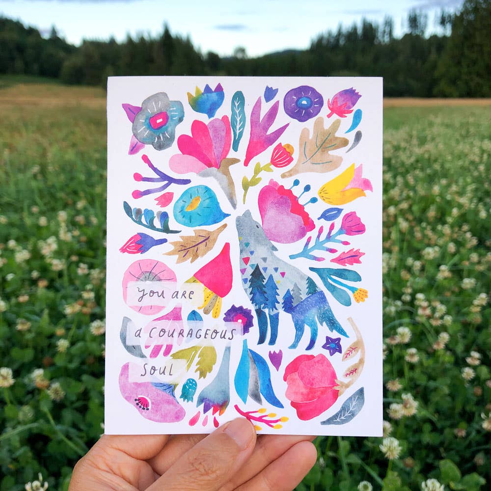 Honeyberry Studios Card Courageous Soul Coyote Encouragement Greeting Card