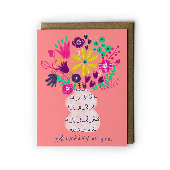 Honeyberry Studios Card Pink Bouquet Thinking of You Sympathy Greeting Card