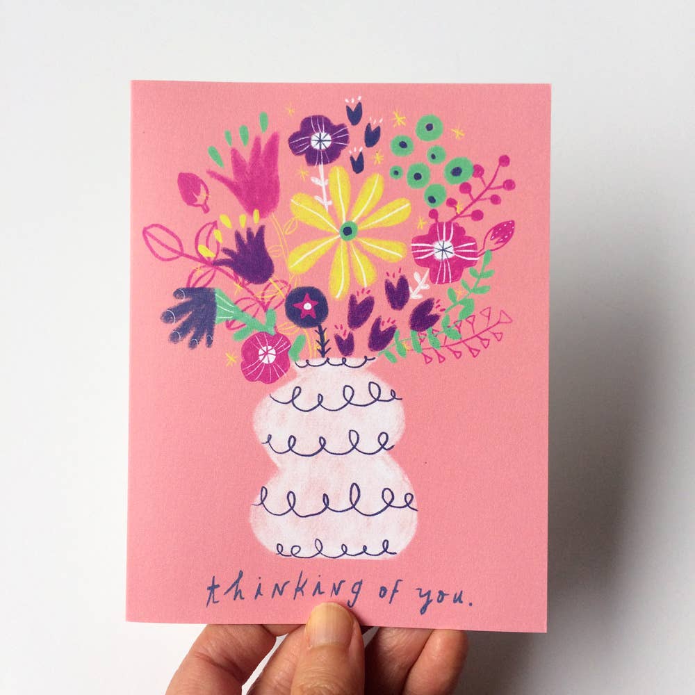 Honeyberry Studios Card Pink Bouquet Thinking of You Sympathy Greeting Card