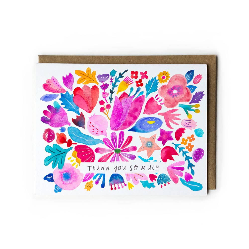 Honeyberry Studios Card Pink & Red Flower Thank You Greeting Card