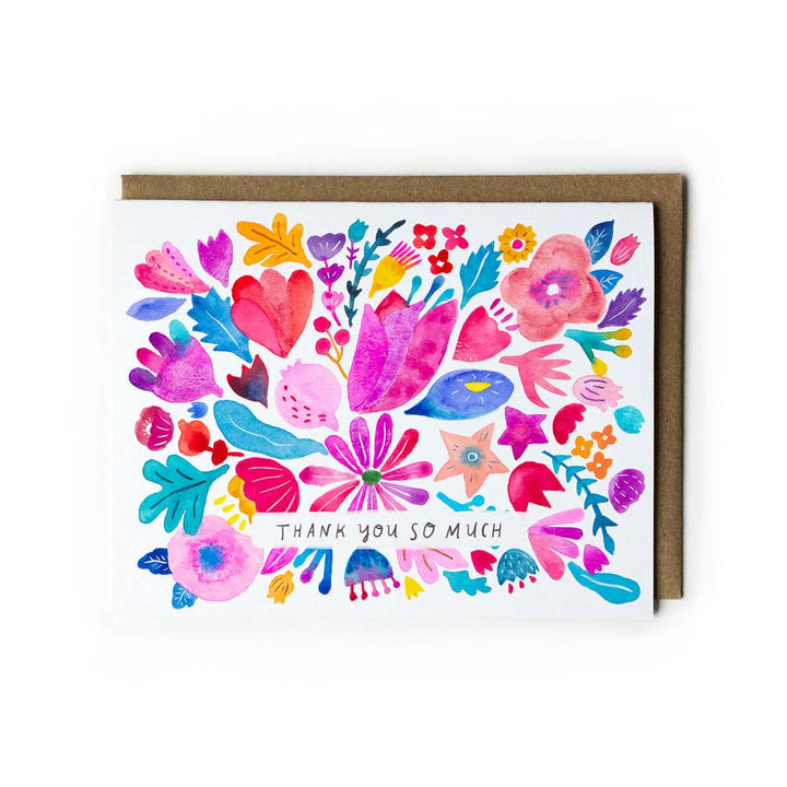 Honeyberry Studios Card Pink & Red Flower Thank You Greeting Card