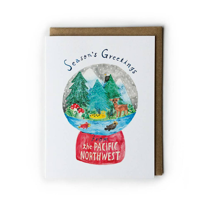 Honeyberry Studios Card Single The Pacific Northwest Snow Globe Holiday Greeting Card