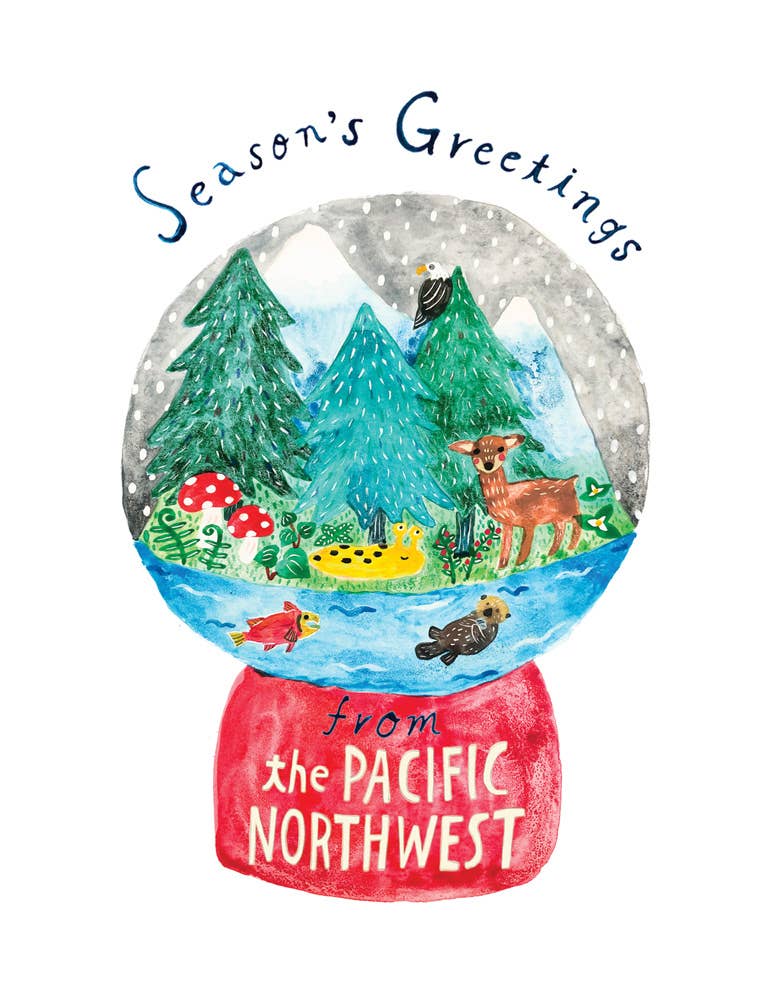 Honeyberry Studios Card The Pacific Northwest Snow Globe Holiday Greeting Card