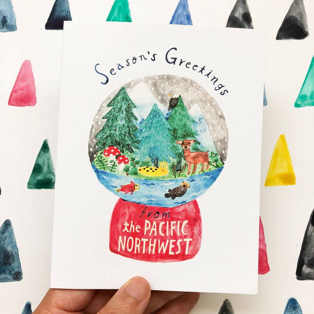 Honeyberry Studios Card The Pacific Northwest Snow Globe Holiday Greeting Card