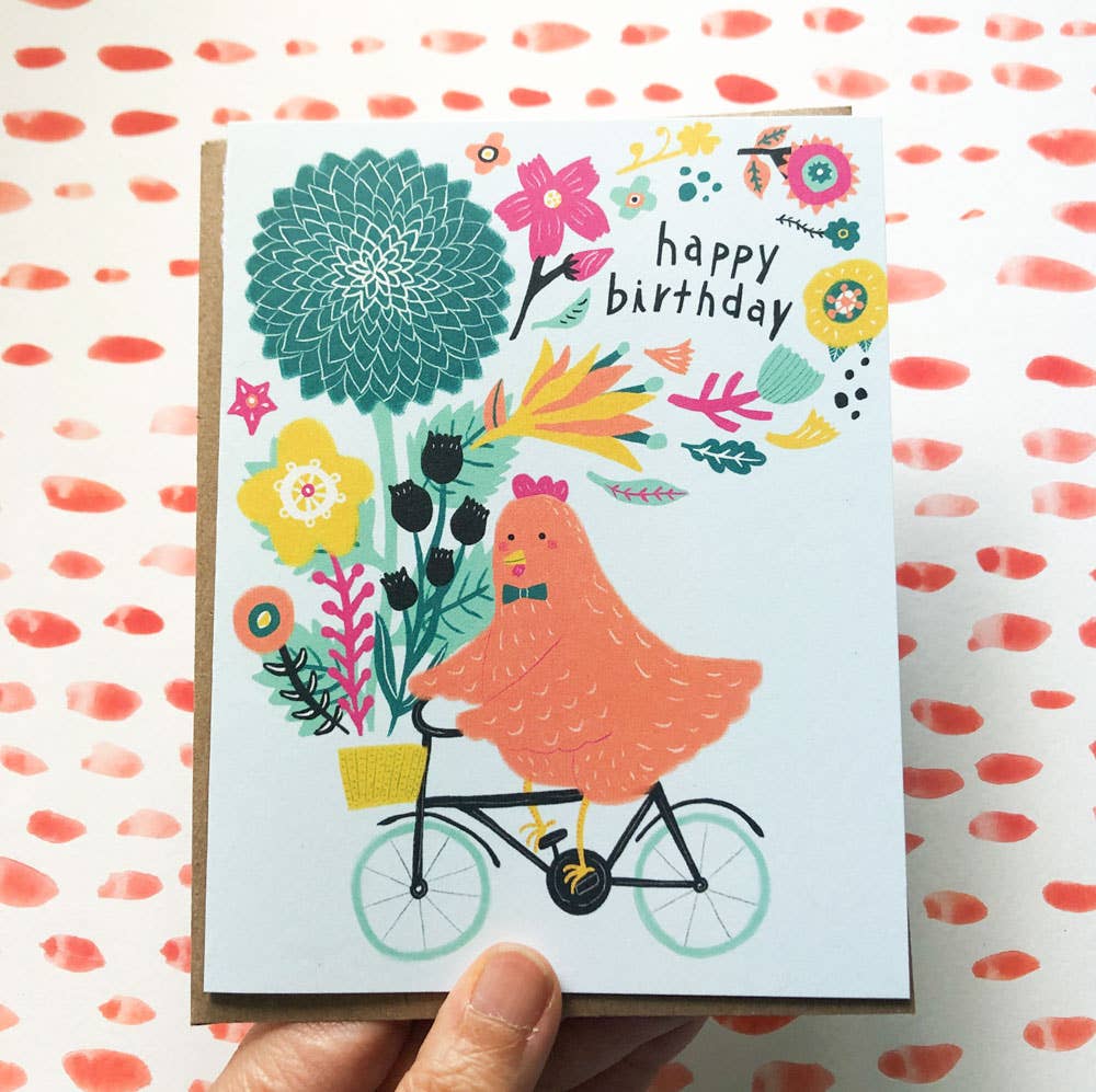 Honeyberry Studios Cards Chicken on Bicycle Birthday Greeting Card
