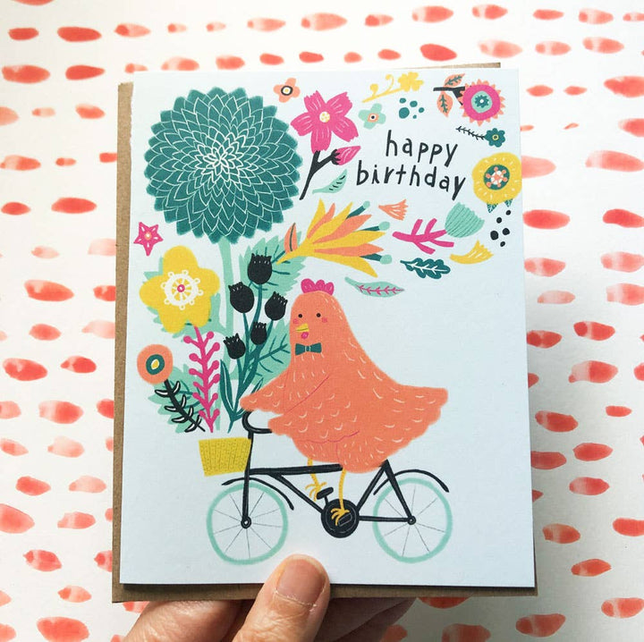 Honeyberry Studios Cards Chicken on Bicycle Birthday Greeting Card