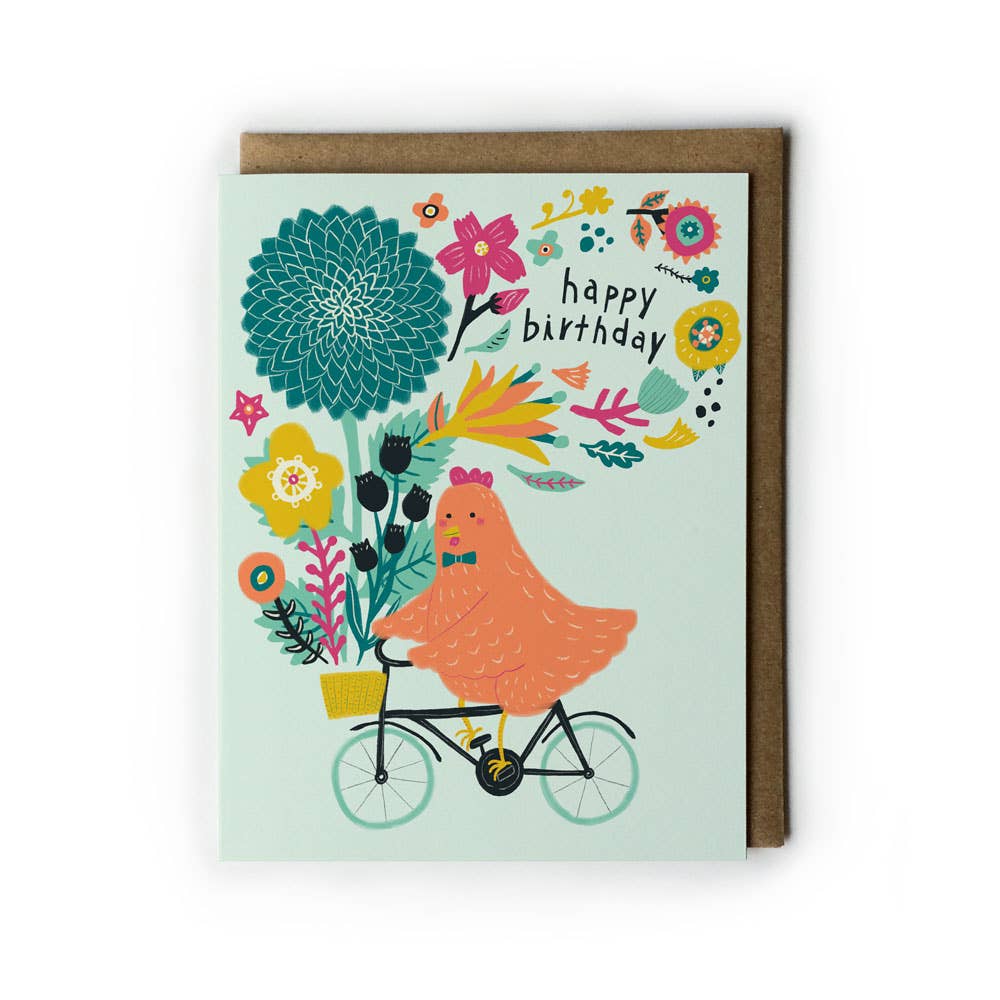 Honeyberry Studios Cards Chicken on Bicycle Birthday Greeting Card