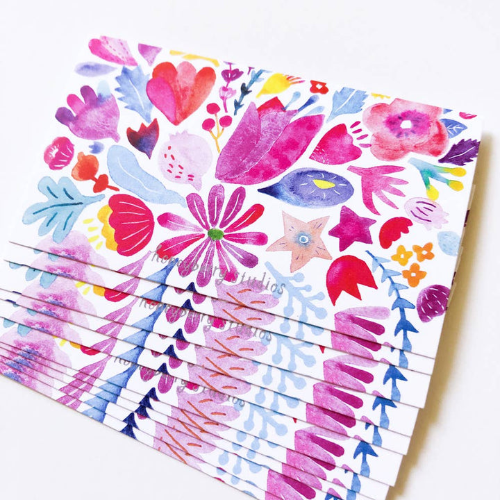 Honeyberry Studios Cards Pink & Red Flowers Tiny Notes
