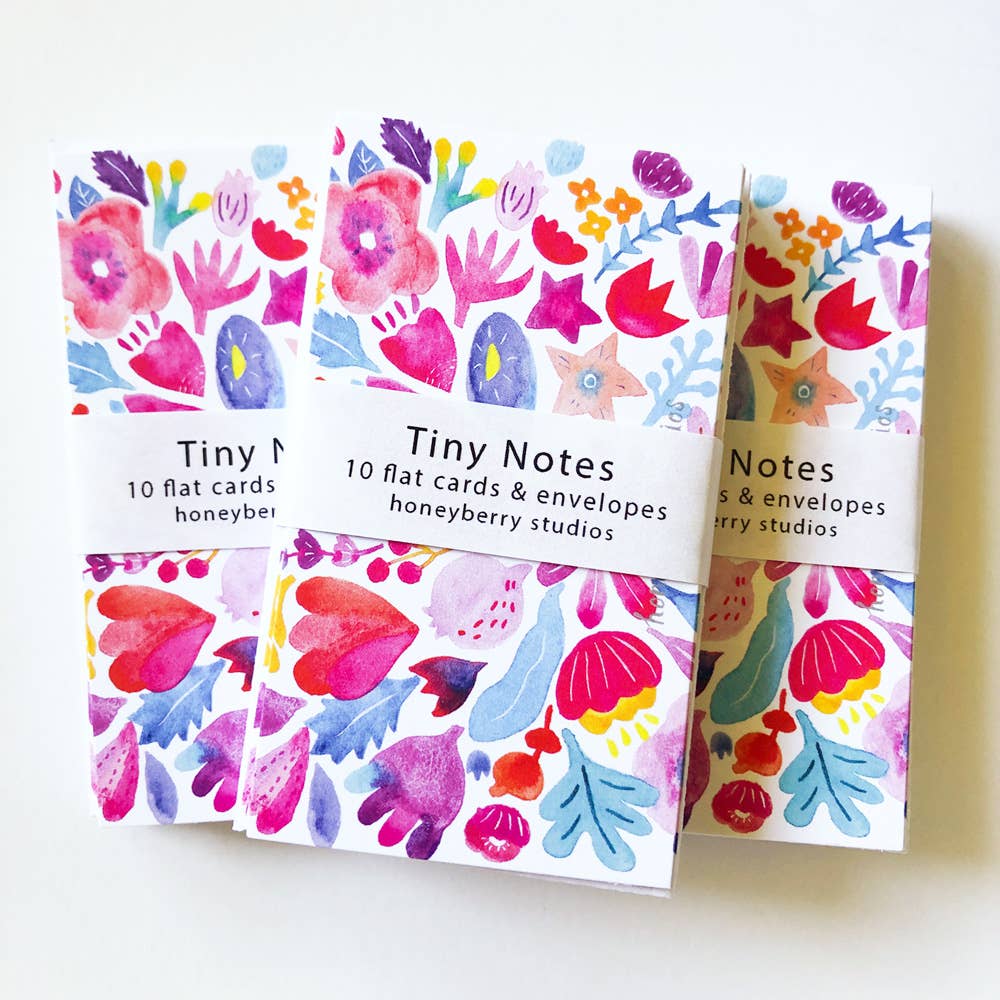 Honeyberry Studios Cards Pink & Red Flowers Tiny Notes