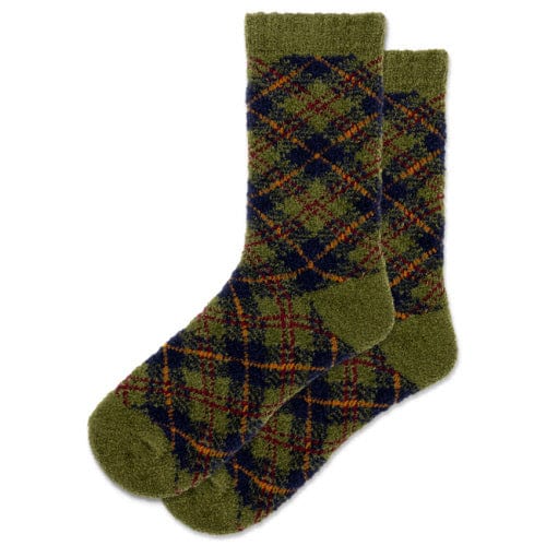 Hotsox Socks Women's Diagonal Plaid Feathery Green Boot Crew Socks