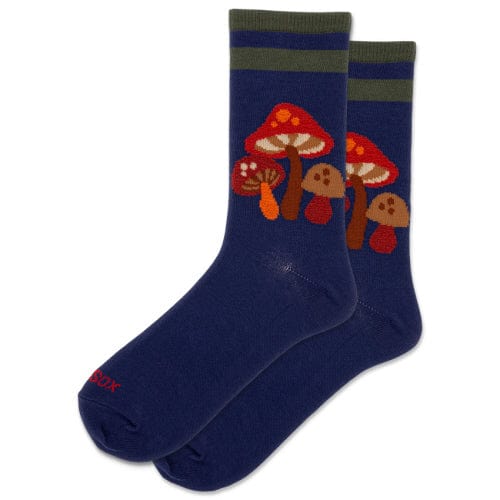 Hotsox Socks Women's Fuzzy Mushroom Navy Crew Socks