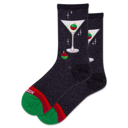 Hotsox Socks Women's Metallic Martini Black Crew Socks