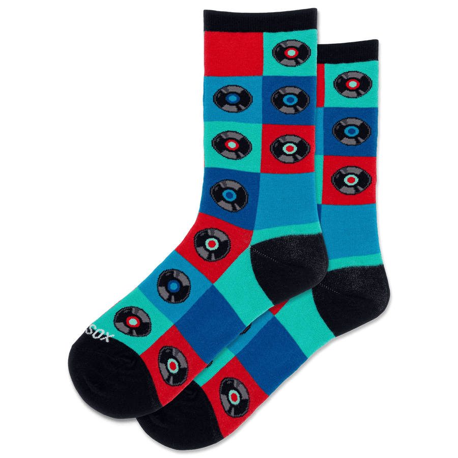 Hotsox Socks Women's Record Grid Black Crew Socks